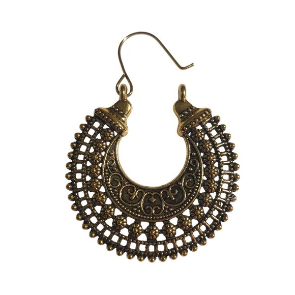 Gold Tone Boho Filigree Hoop Earrings Dangle Jewelry Beach Core Mom Gift NEW - Picture 3 of 5